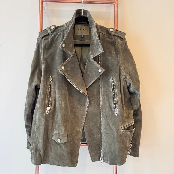 Blank NYC Olive 100% Leather Moto Jacket - Picture 1 of 6